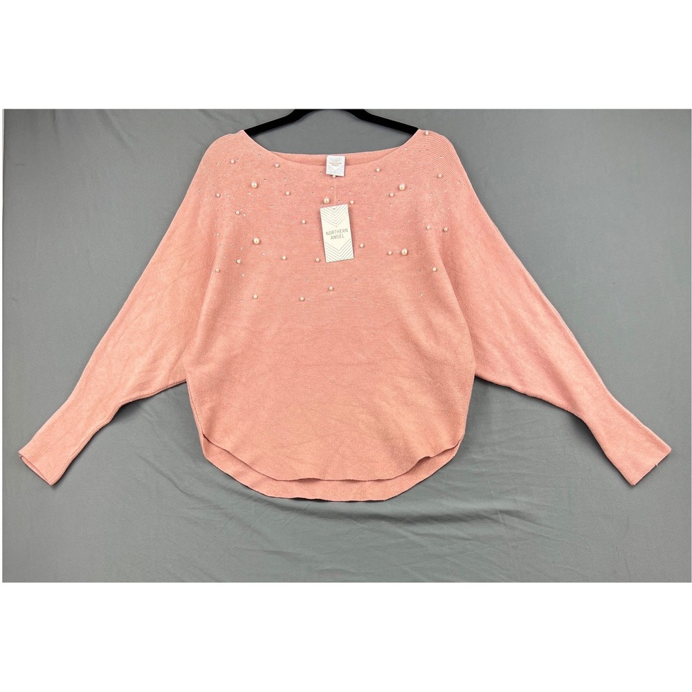 Northern Angel Sweater Womens Medium SWT1812-8 Pink Pearl Rhinestone NWT Flaw